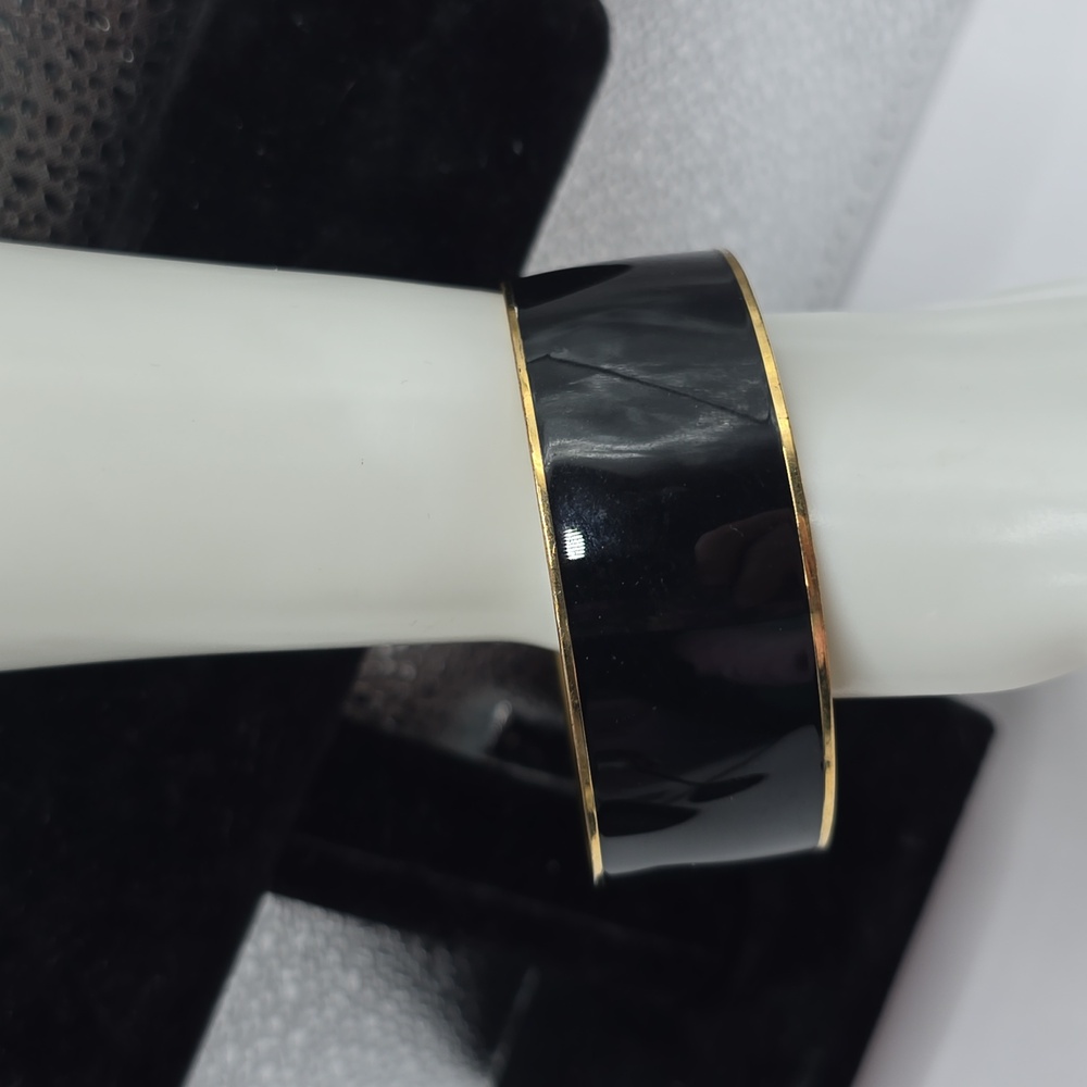 J. Crew Black Enamel & Gold Tone Chunky Bangle Bracelet